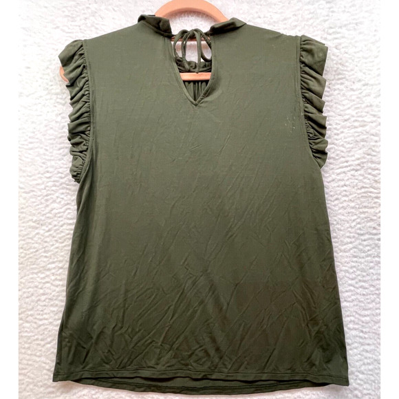 Express Shirt Womens Small Green Ruffle Blouse Girlie Casual Basic Minimalist - Picture 2 of 8